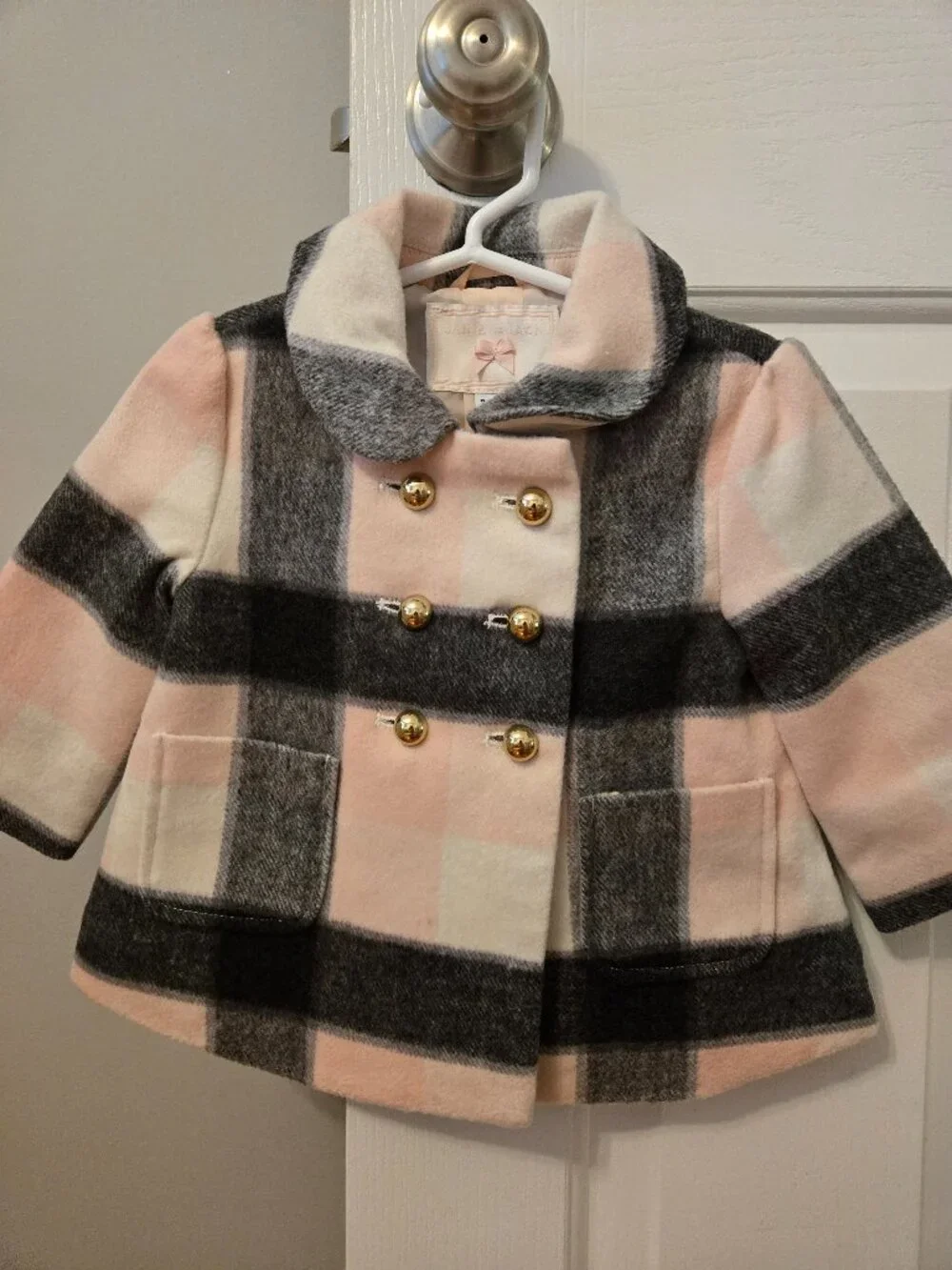 NWT Girls Janie and Jack pink plaid coat size 6-12 months